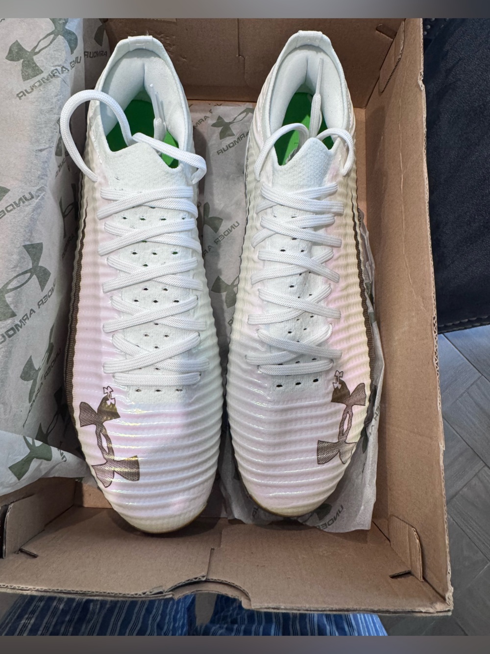 New Under Armour UA Blur Pro Football Cleats White -gold | Men’s  11 Second pair